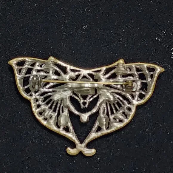 Austrian Crystal Filigree Butterfly Brooch GoldTone Multi Color Crystals Vintage - Picture 6 of 11